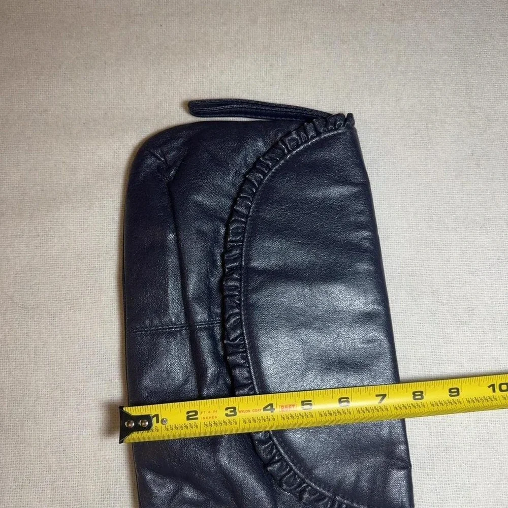 Vintage 80s Navy Faux Leather Ruffle Clutch
